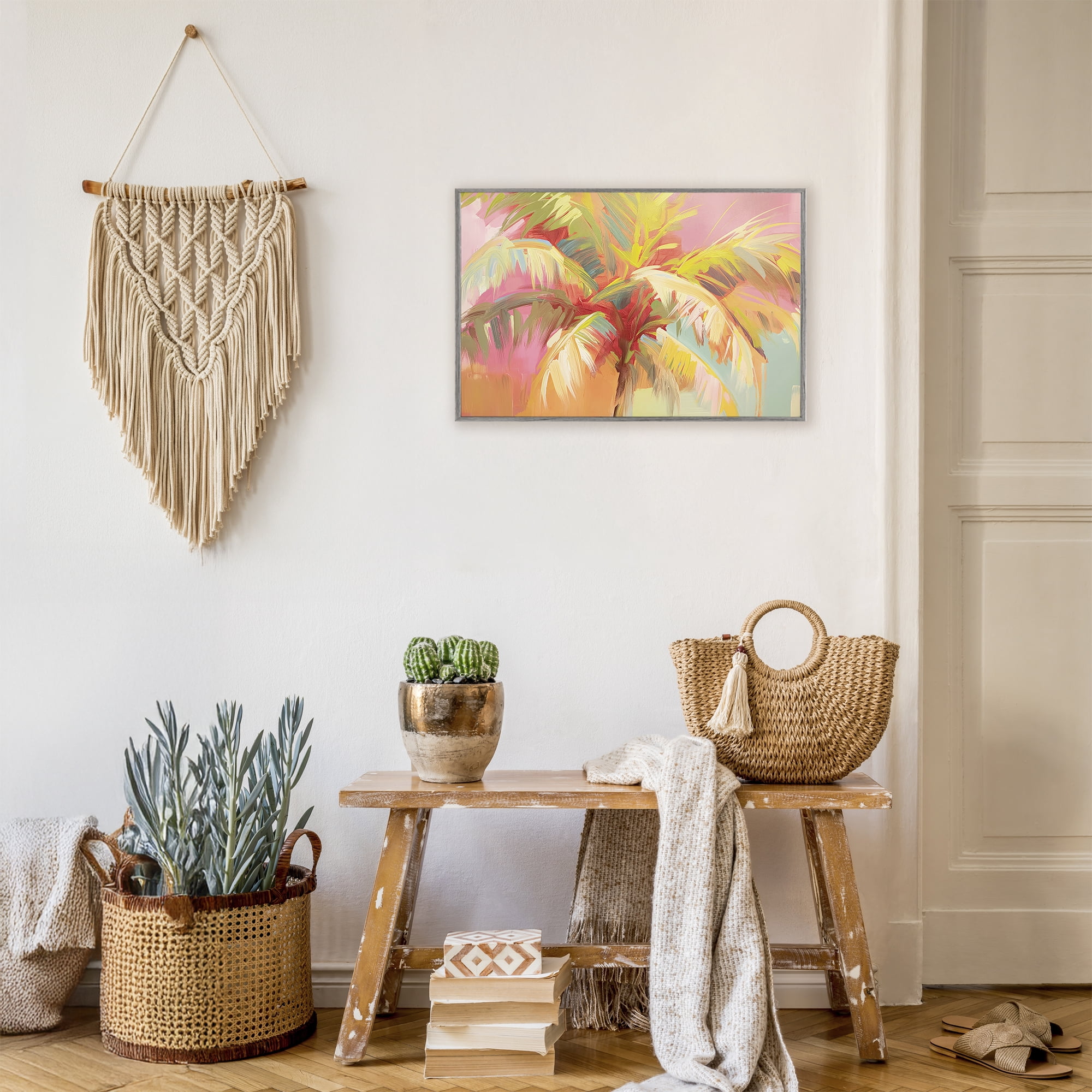 Stupell Industries Warm Palm Leaf Impressions Gray Framed Giclee Art, design by Jacky Ngan