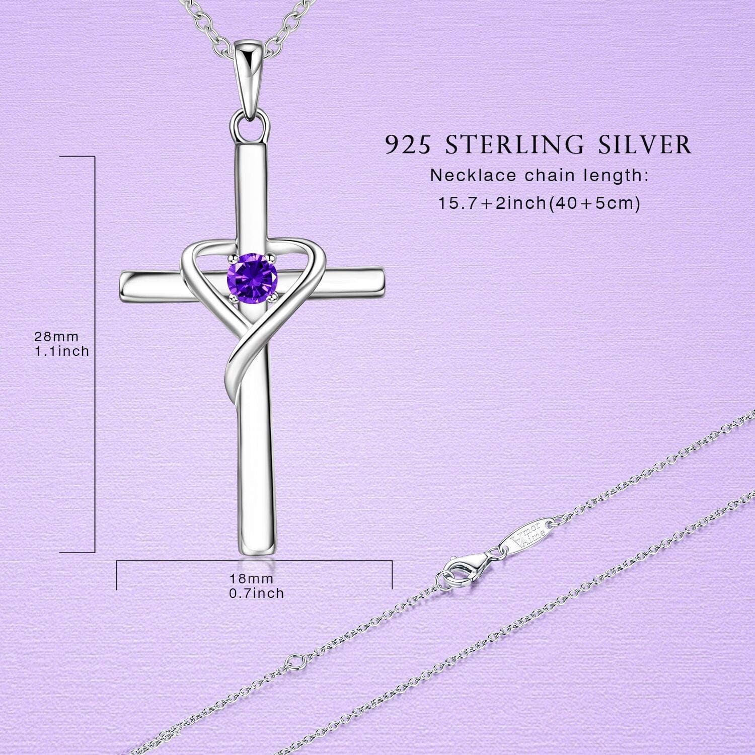 Leander 925 Sterling Silver Cross Necklace for Women Men 5A CZ Birthstone Necklaces 14K Gold Plated or Rose Gold Necklace for Easter or Mother's Day