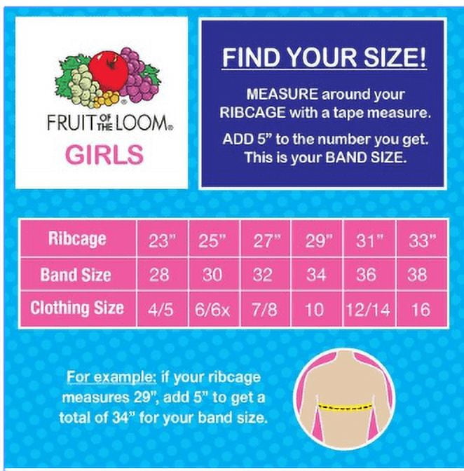 Fruit of the Loom Girls Pull Over Built Up Strap Cotton Sport Bra, 3-Pack, Sizes  28-38 