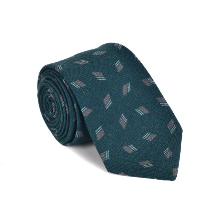 Isaia Wool - Isaia Napoli Mens Dark Green Wool Blend Geometric Pattern Classic Tie