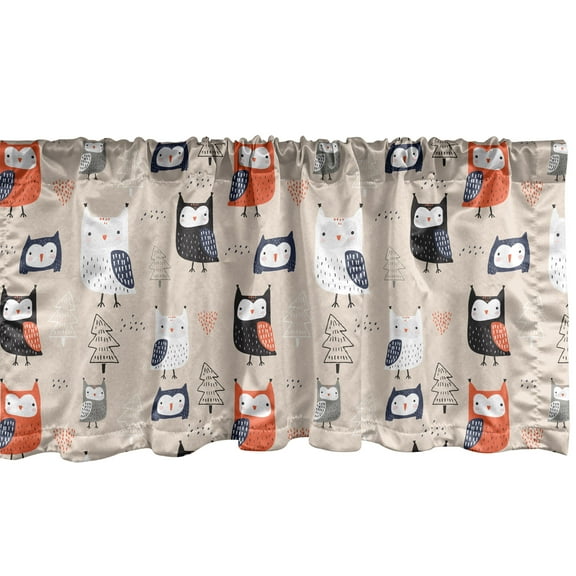 Ambesonne Owl Print Window Valance, Funny Birds Outline Trees, 54" X 18", Pale Peach Multicolor