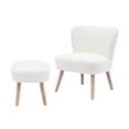 thumbnail image 3 of Modern 2PC Set Wide Wingback Accent Chair in Water and Stain Resistant Boucle Upholstered Fabric and Ottoman, Cream, 3 of 5