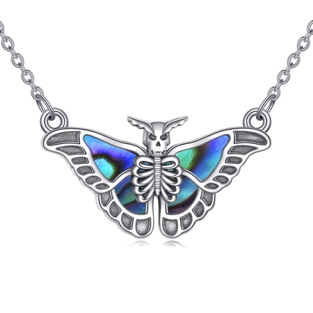MYSTICPOEM Luna Moth Necklace 925 Sterling Silver Abalone Luna Moth Pendant Witch Fairycore Gothic Jewelry Gifts for Women