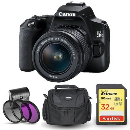 Image of Canon EOS 250D/Rebel SL3 with 18-55mm III Lens + Sandisk Extreme 32GB SD + Carry Case + Filter Kit Bundle