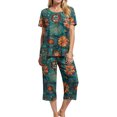thumbnail image 6 of felwors Womens Pajama Sets Cotton Pj Set Short Sleeve Top With Capri Pants Sleepwear 2 Piece Lounge Set Dark Green, S, 6 of 7
