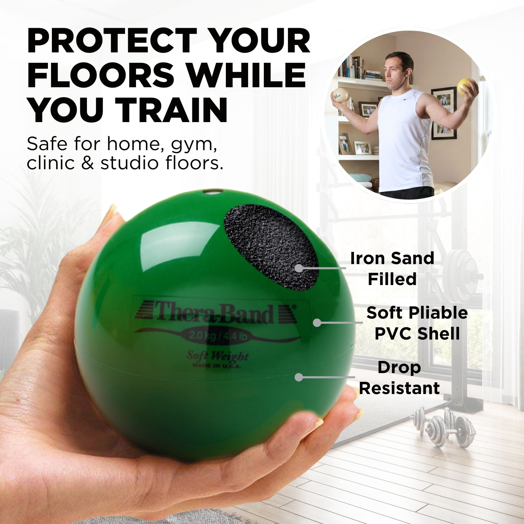 THERABAND Soft Weight 4.4 Lb, 4.5" Ball-Shaped Isotonic Exercise Balls for Physical Therapy, Weighted Ball Set for Pilates, Shoulder Strength & Rehab, Color-Coded, Portable & Easy to Grip