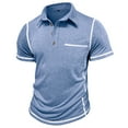 thumbnail image 4 of HAOTAGS Polo Shirts for Men Casual Outdoor Short Sleeve Turndown Collar Blouse Shirt Light Blue Size L, 4 of 5