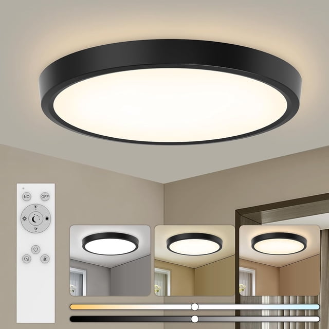 Lámparas para Recámara 40cm 36W 3000K/4000K/6500K Lámpara de Techo LED para Baño, Cuadrada Plafon Modernas para Cocina/Pasillo/Baño/Sala Temperatura de Color Brillo Ajustable (Negro, Redondo)
