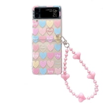 Cute Case for Galaxy Z Flip 4 with Love Heart Beads Strap, Women Case for Z Flip 4 Kawaii Lanyard Case, Pretty Girly Lovely Case for Samsung Z Flip 4