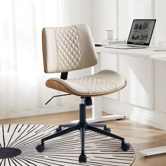 BFZ Modern Armless Desk Chair with Wheels, Height Adjustable Swivel Rocking Vanity Chair for Home Office, Beige