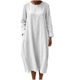 thumbnail image 2 of Lmueinov Dresses for Women Long sleeve Flowy Casual Cotton Linen Dress Lightweight Tunic Dress with Pockets Beach Vacation Sundresses, 2 of 7