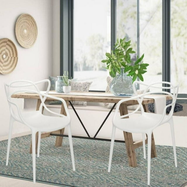 Master Style Plastic Chair Modern Mid Century, Indoor Outdoor Chair Patio Chair Kitchen Chair 18 Inch Seat Height Restaurant Chair Plastic Stackable Chair Side Bar Chair in Black Set 2