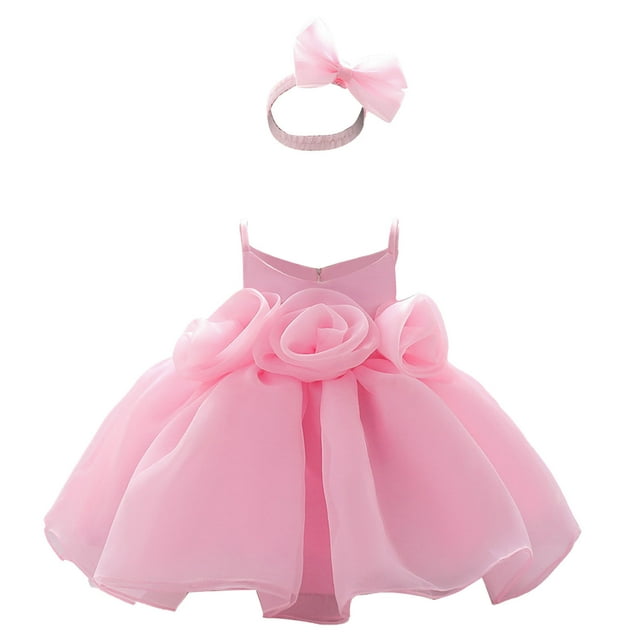 FAIWAD Robe Sans Manches pour Bébés Filles Robe à Bretelles Superposées pour Mariage Fête avec Couvre-Chef