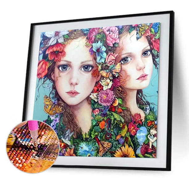 Cuadros Decorativos Taladro redondo completo pintura de diamante niña de las flores mosaico dibujo de diamantes de imitación (sz1052) Tmvgtek embutido en tela