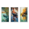 thumbnail image 2 of Designart "Full Moon Serenity Rowing at Dusk I" Lakehouse Framed Wall Art Set Of 3 - Blue Lake House Frame Gallery Wall Set For Home Decor, 2 of 6