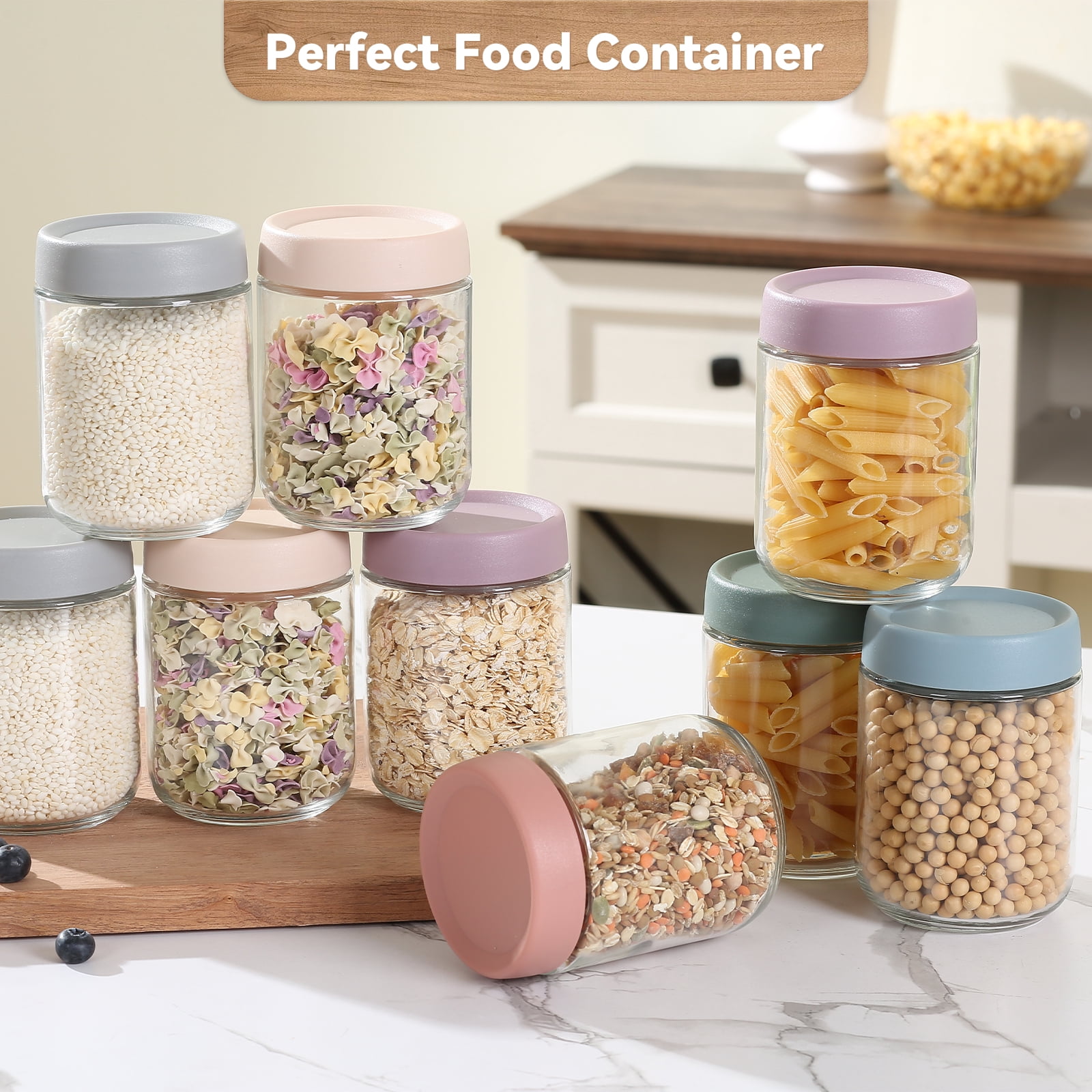 Novelinks Clear Glass Bamboo Airtight Overnight Oats, Fruit Yogurt Food Storage Jars 12 Count