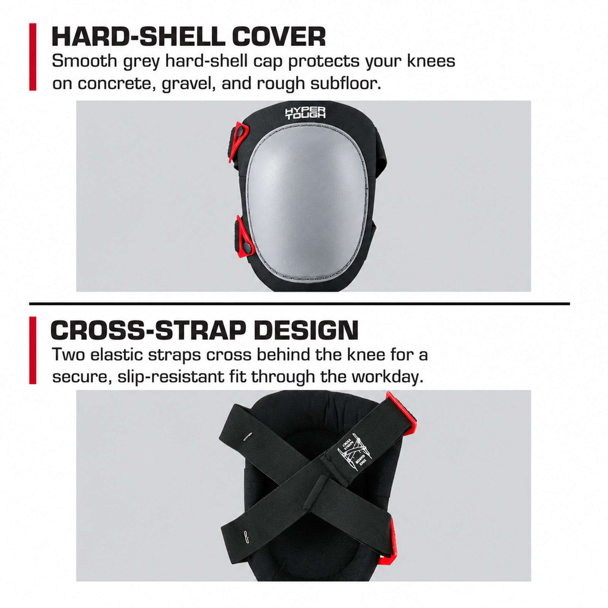 Hyper Tough Protective Hard-Shell Rocker Knee Pads, 2 Pack