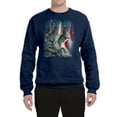 thumbnail image 2 of Howling Wolves into the Night Sky with Stars and Stripes | Mens Animal Lover Crewneck Graphic Sweatshirt, Vintage Heather Navy, X-Large, 2 of 3