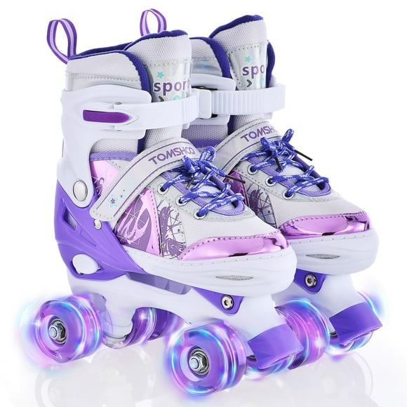 TOMSHOO Roller Skates for Girls Kids Child Beginners, 4 Size Adjustable Light up Wheels Fun Illuminating Purple Pink Skates for Boys Toddlers Patines para niñas (Pur