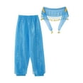 thumbnail image 5 of TiaoBug Kids Girls Belly Dance Harem Pants Chiffon Bloomer Trousers with Tassels Waist Chain Hip Scarf Sky Blue 9-12, 5 of 7