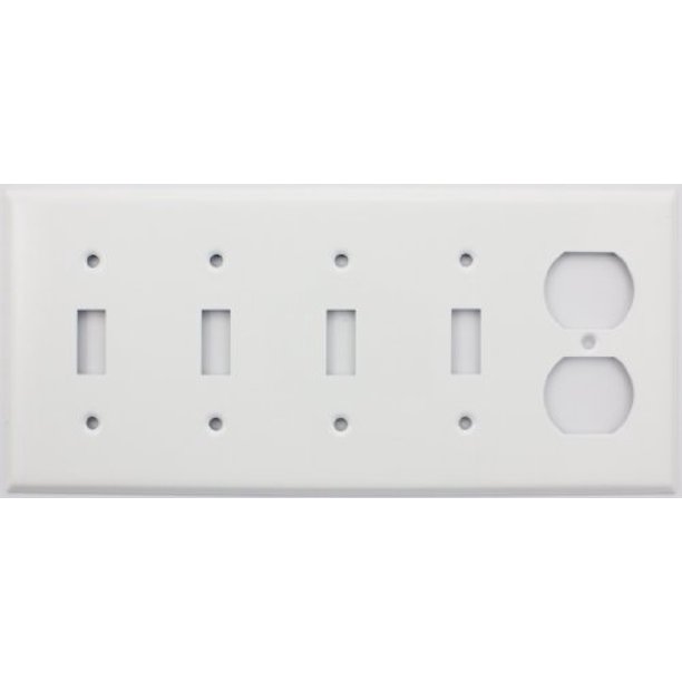 Stamped Steel Smooth White 5 Gang Switch Plate, 4 Toggle Switches 1