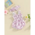 thumbnail image 2 of Bslissey Baby Girls Summer Romper Floral Print Sleeveless Ruched Bodysuit with Bow Headband Newborn Infant Casual Cute Outfits 3M 6M 12M 18M, 2 of 8