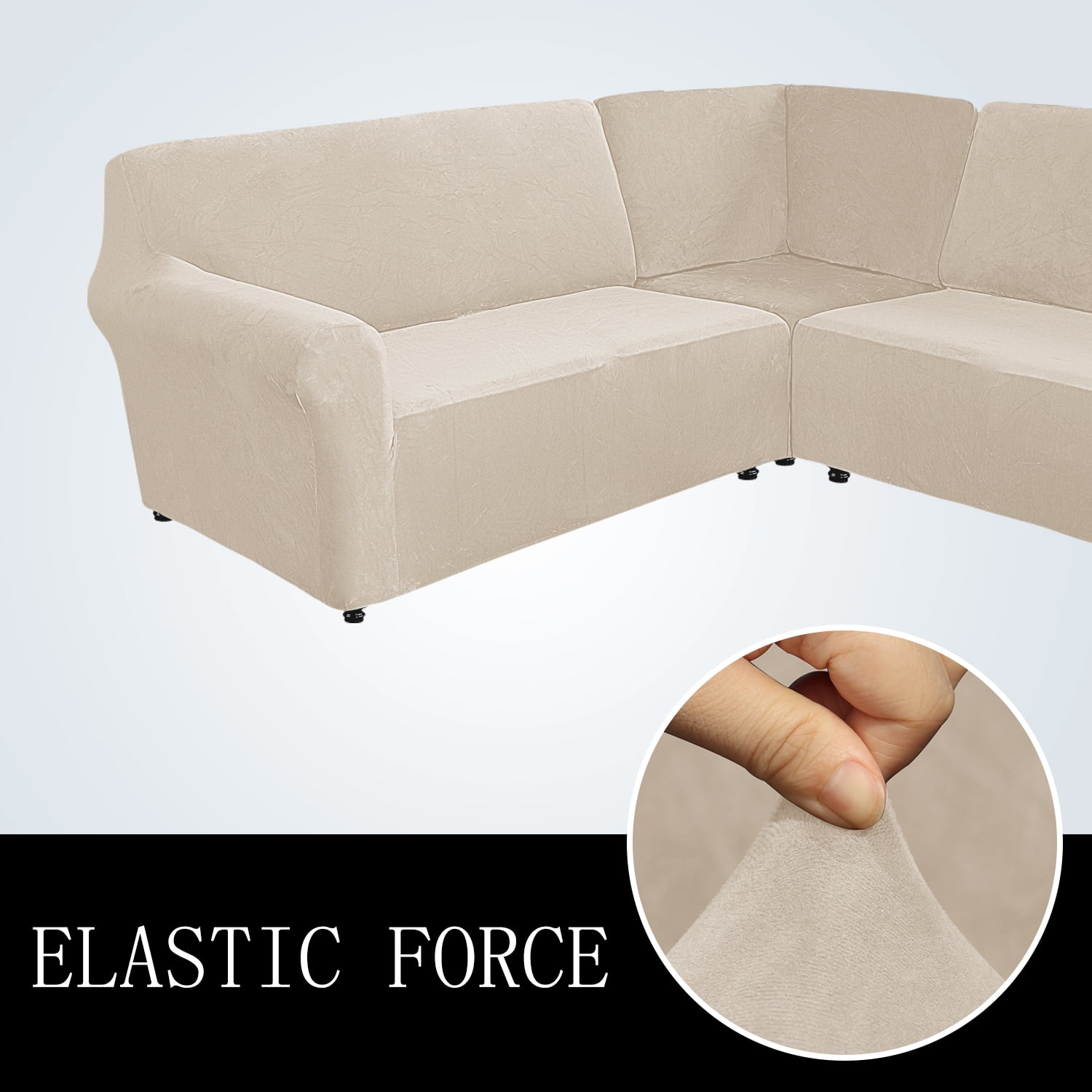 SHANNA Velvet L Shape 7 Seater Sofa Cover, L Shape Couch Covers Corner Sectional Couch Sofa Slipcover Furniture Protector, Beige