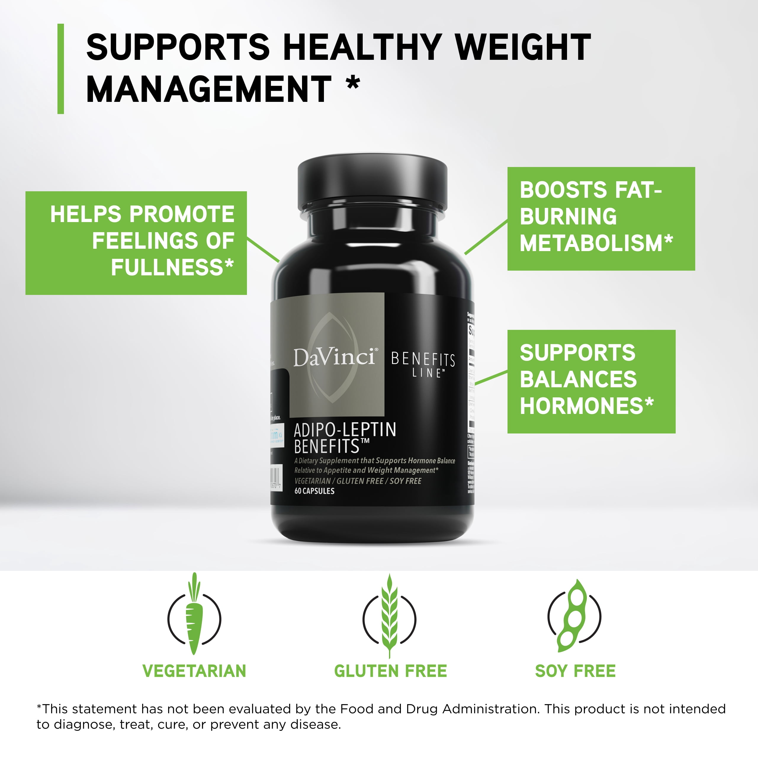 DaVinci Labs Adipo-Leptin Benefits - Support Weight Management - 60 Vegetarian Capsules