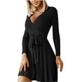 thumbnail image 1 of Gspmoly Robes pour Femmes, Mode Femmes Aguichant Décontractée à Col en V Uni à Manches Longues Ajourée Robe Mini Robes Formelles pour Femmes Offres du Jour, 1 of 7