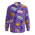 thumbnail image 6 of LNZGNM Mardi Gras Dress Shirts Lapel Mask Printed Button Up Shirts Big and Tall Long Sleeve T-Shirt Fashion Mardi Gras Top,Light Purple 2XL, 6 of 6