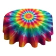 thumbnail image 4 of Rainbow Tie Dye Mandala Pattern Round Tablecloth 60"x60",Wrinkle Wipeable Table Cloth for Kitchen Dining Room Picnic Patio Party, 4 of 6