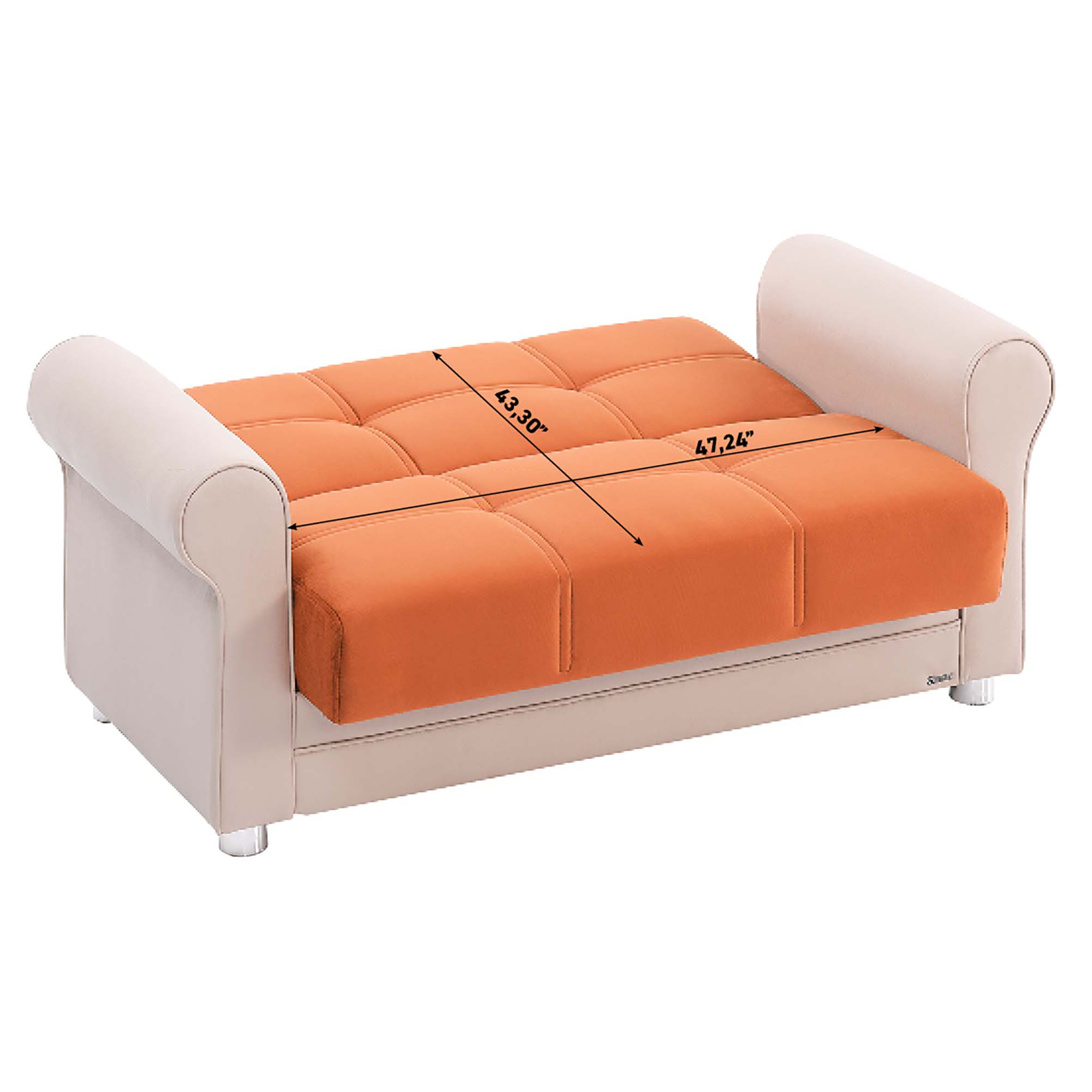 Ottomanson Convertible Sleeper Loveseat with Hidden Storage, Firm Seating, Orange