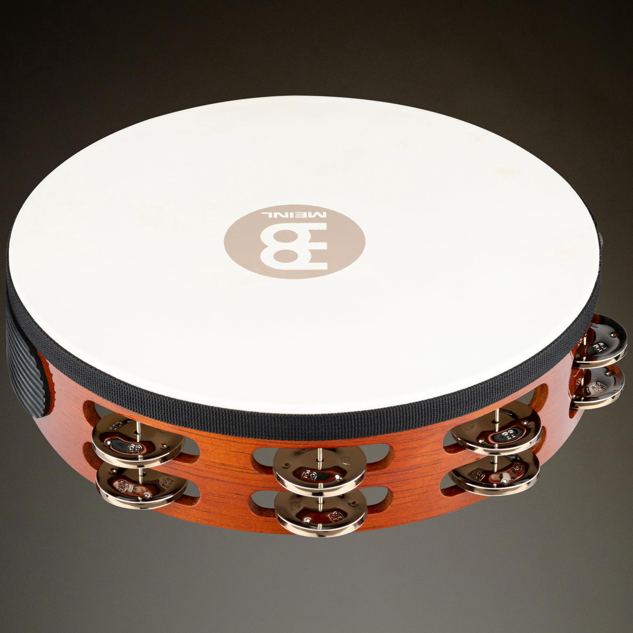 Tah2ab Traditional 10-inch Wood Tambourine With Goat Skin Head And Steel Jingles  2 Row