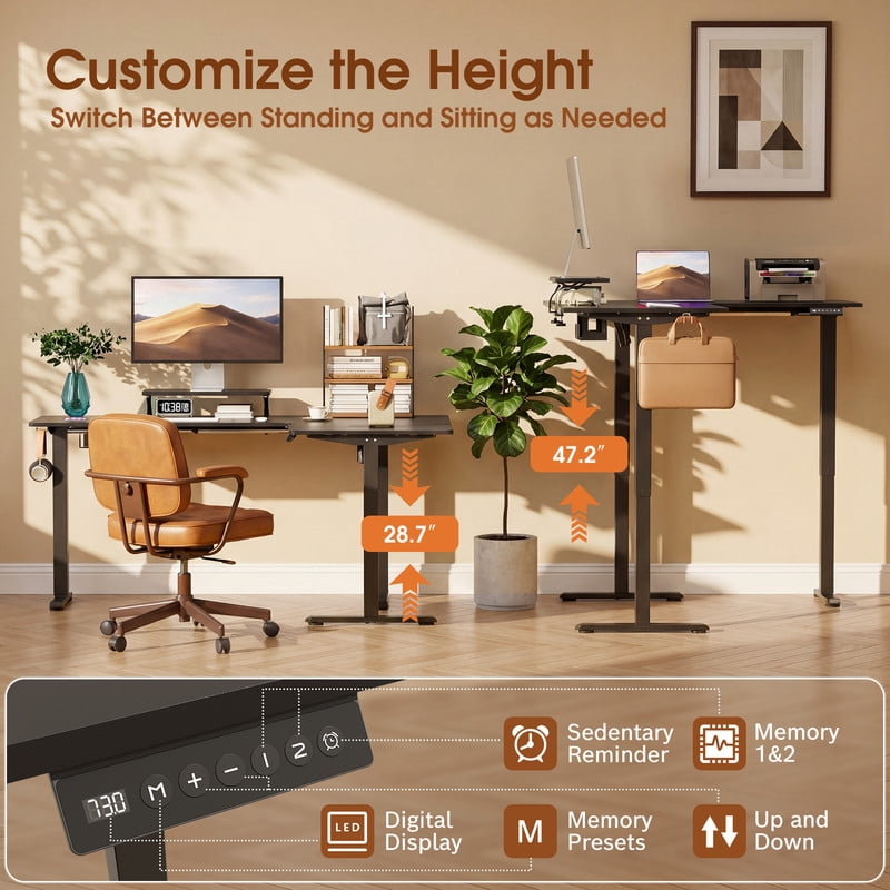 Homall L-Shaped Electric Standing Desk with Monitor Stand, 63 x 48 inch Height Adjustable Sit Stand Corner Desk, Computer Workstation for Home Office, Black