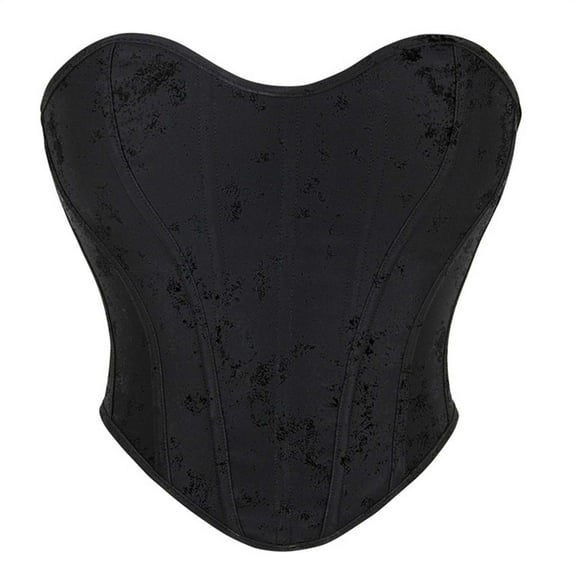 Xfvqtps Corsets for Women Zipper Back Solid Color Boned Overbust Corset Bustier Shapewear Black