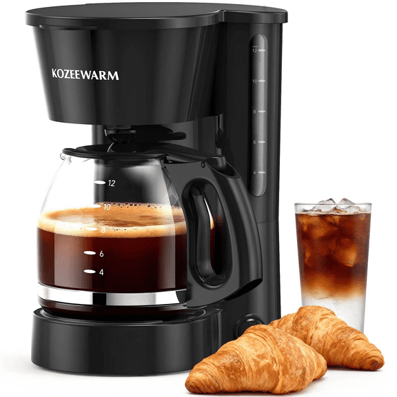 12-Cup Manual Coffee Maker Small Drip Coffee Machine One-Touch Operation Auto Keep-Warm Coffee Perfect for Home/Office/Outside-Black.