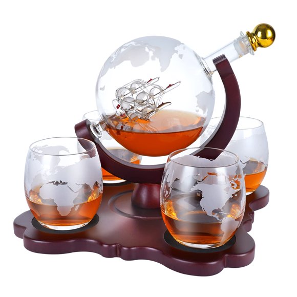 Set de decantadores de whisky Pitcher Oaksea Globe con 4 vasos