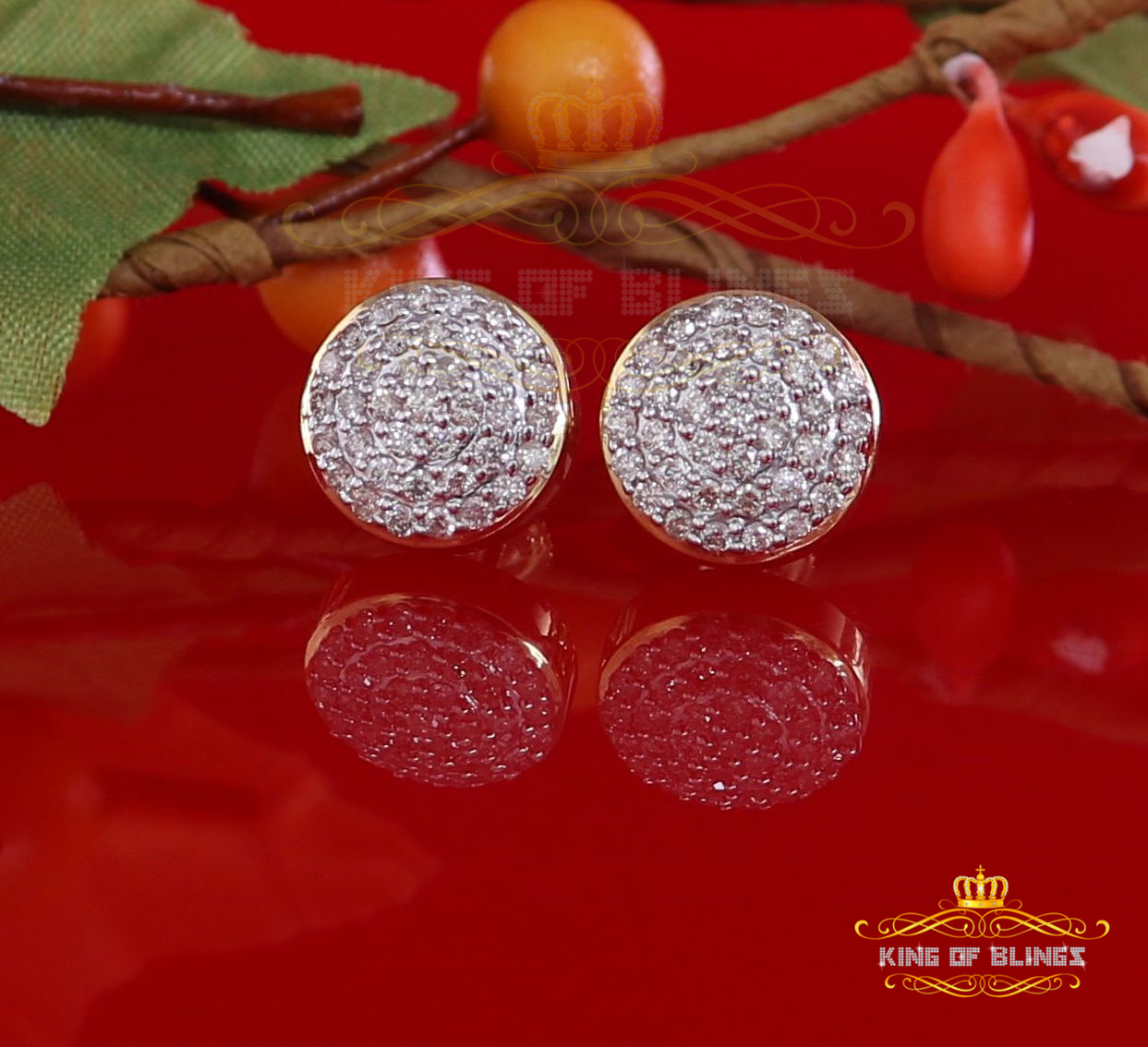 King of Bling's 10K Real Yellow Gold Real Diamond 0.75CT Men's/Women's Stud Round Earring
