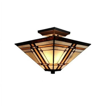 Amora Lighting  14 in. Tiffany-Style Mission 2-Light Semi-Flush Ceiling Fixture, Multi Color