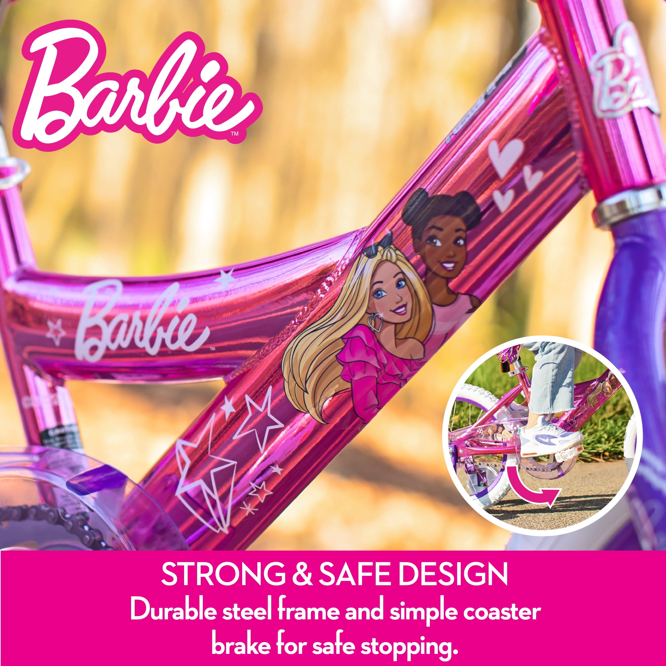 Dynacraft Barbie Girls 16" BMX Bike, For Ages 5-7 Years, Pink