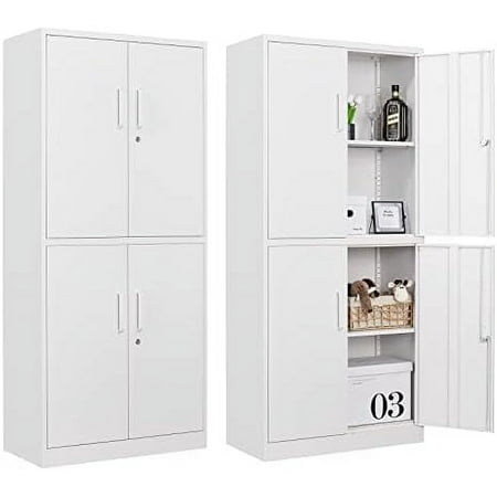 

HOOMHIBIU Metal Cabinets with Locking Doors Lockable Steel Cabinet with 2 Adjustable Shelves White Side Cabinets Small Metal Cabinet for Home Office Garage and Utility Room Hallway