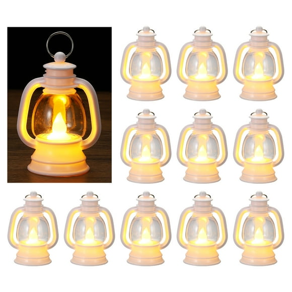 Unique Bargains Vintage Mini Lantern with Flickering LED Candle 4' Hanging Candle Lanterns Decorative, White 12 Pack