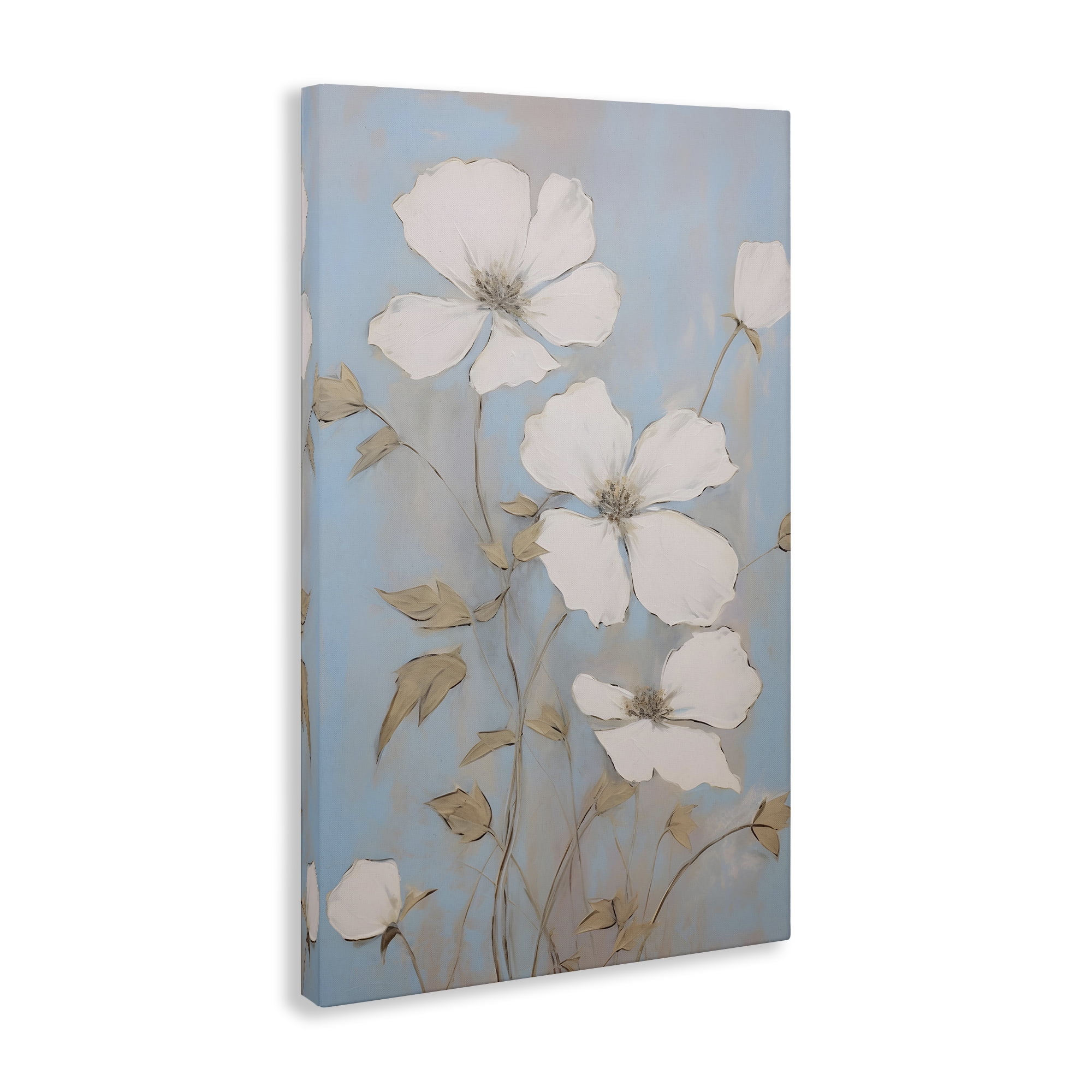 Stupell Industries White Petal Flowers Botanical & Floral Painting Gallery Wrapped Canvas Art Print Wall Art, 30 x 45