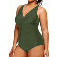 thumbnail image 2 of GHSDFBB Women Plus Size One Piece Swimsuits V Neck Tummy Control Bathing Suits Retro Ruched Swimwear, 2 of 6