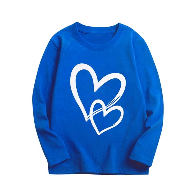 Plebaso Garçons Filles Chandails à Manches Longues en Coton T-Shirts à Enfiler Imprimés de Cœurs Blouses Décontractées à Col Rond pour Enfants