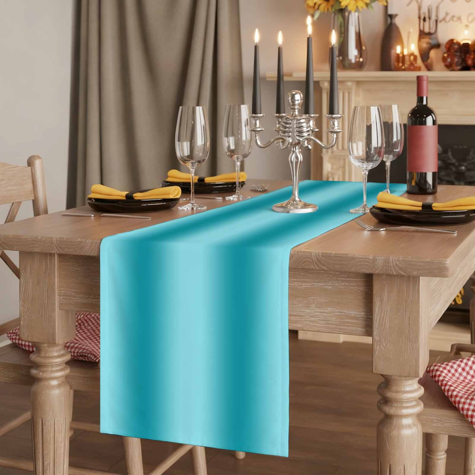Teal Ombre Short Table Runner 60 Inches Long,Modern Abstract Art Farmhouse Gradient Cotton Linen Table Runners Dresser Scarves,Tabletop Scarf Furniture Cover for Home Dinner Party Decor 13"x60"