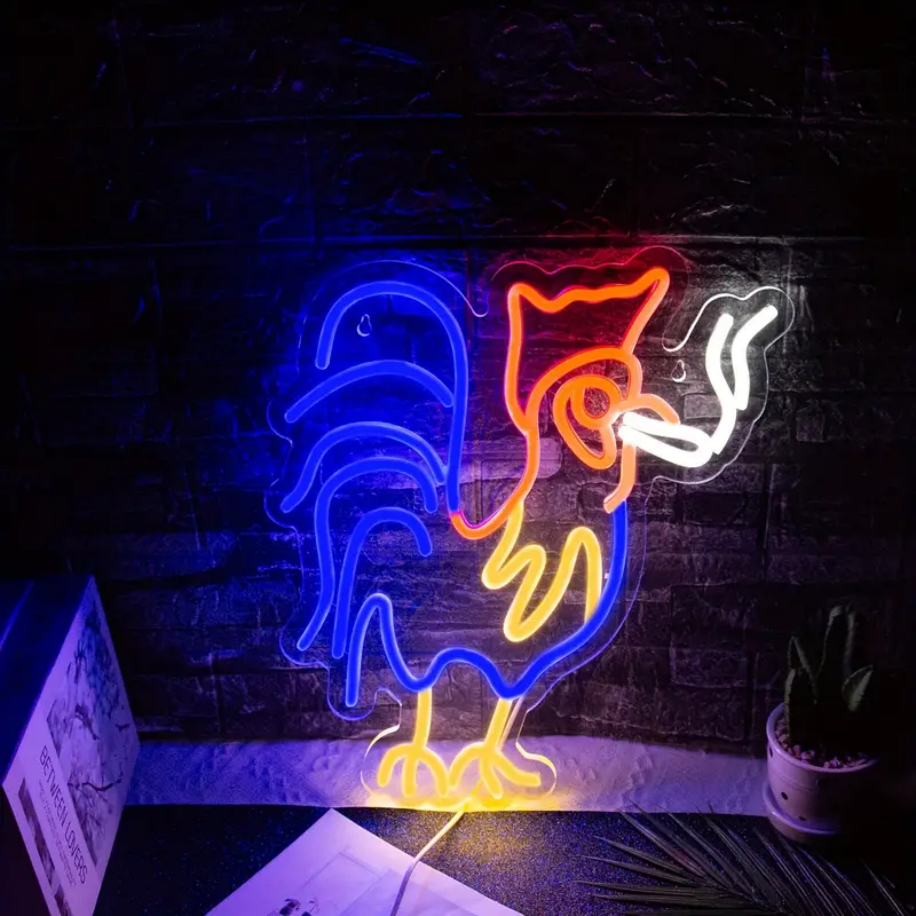UPONRAY Cool Rooster Neon Signs, 12.6"*16" Dimmable & USB-Powered LED Neon Light, Stylish Wall Decor for Bedroom, Party, Game Room, Man Cave, Bar