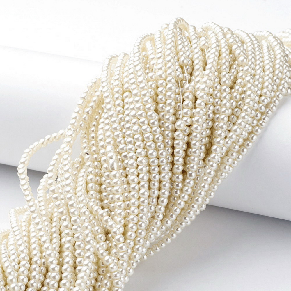 Glass Pearl Beads Strands Pearlized Round Creamy White 3~4mm Hole: 0.5mm about 190~200pcs/strand 32 inch