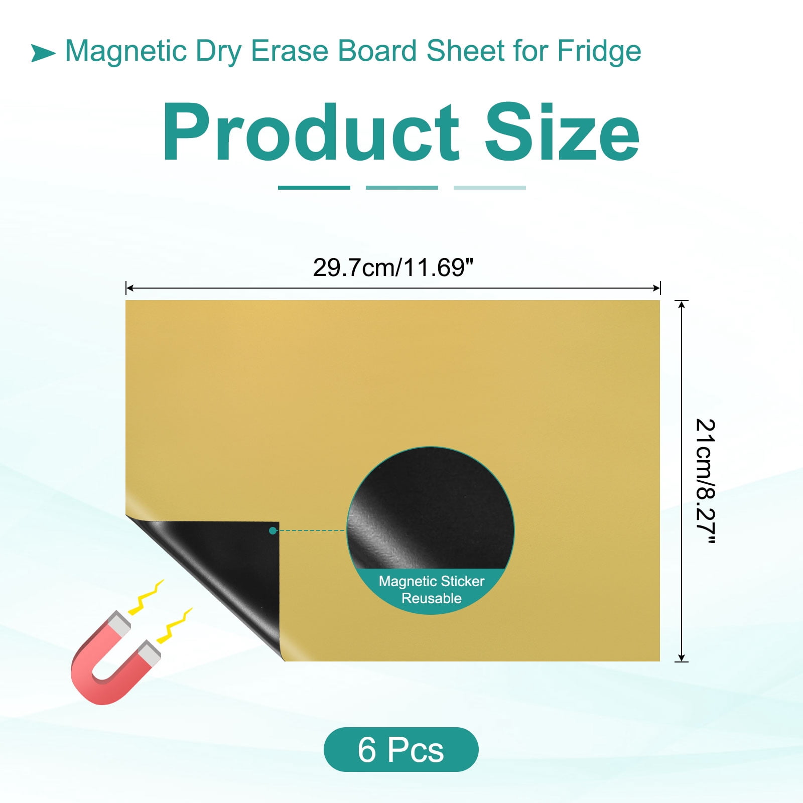 Uxcell Magnetic Dry Erase Board Sheet for Fridge, 6 Pcs 12 x 8 Inch Erasable Refrigerator Whiteboard for Kitchen for Home Kitchen Organizer Planner Office Storage, Gold (0.6mm)