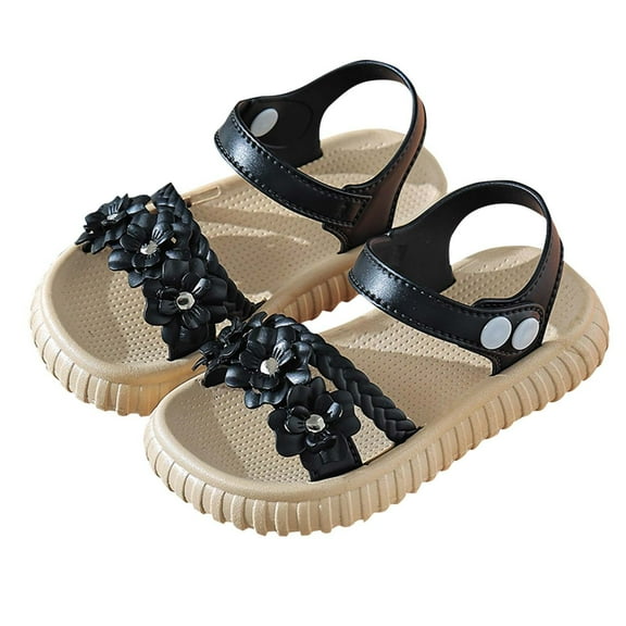 Mgmyaa Girls Buckle Strap Sandals for Summer, Decorative Flower Accent Princess Shoes with Non-Slip Sole, Toddler to Big Kids Dress Sandals Age 3.5-10 Years